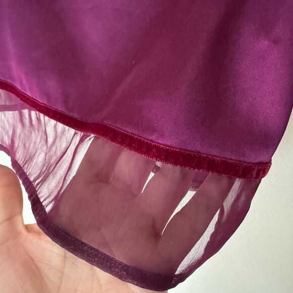 Vintage Victoria's Secret Sheer-Trim Burgundy Satin Cami Tank Top - Picture 6 of 9